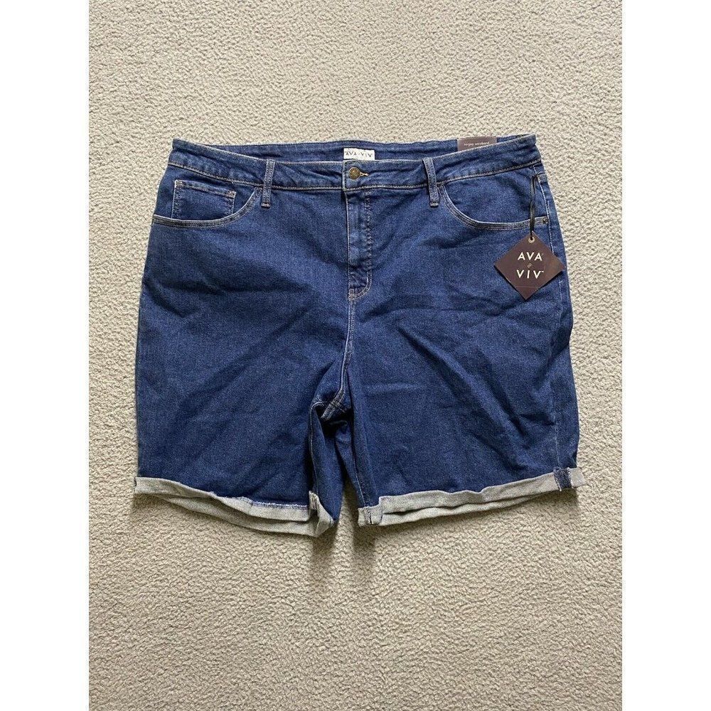 Ava & Viv Women’s Plus 26W No Gap Waistband High Rise Distressed Denim Shorts